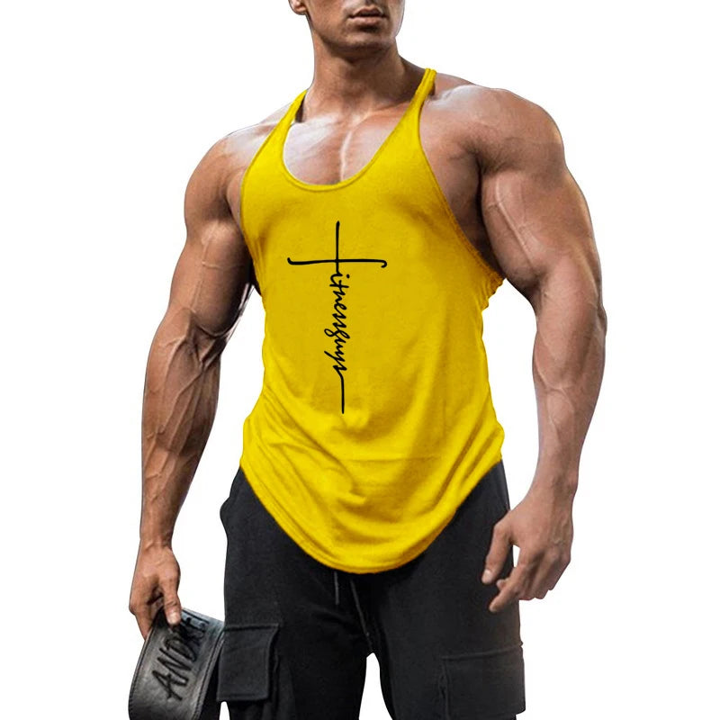 Brand Gym Mens Back Tank Top Vest Muscle Fashion Stringer Clothing Bodybuilding Singlets Fitness Workout Sleeveless Sports Shirt