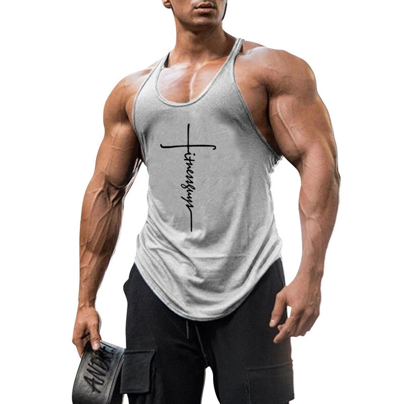 Brand Gym Mens Back Tank Top Vest Muscle Fashion Stringer Clothing Bodybuilding Singlets Fitness Workout Sleeveless Sports Shirt