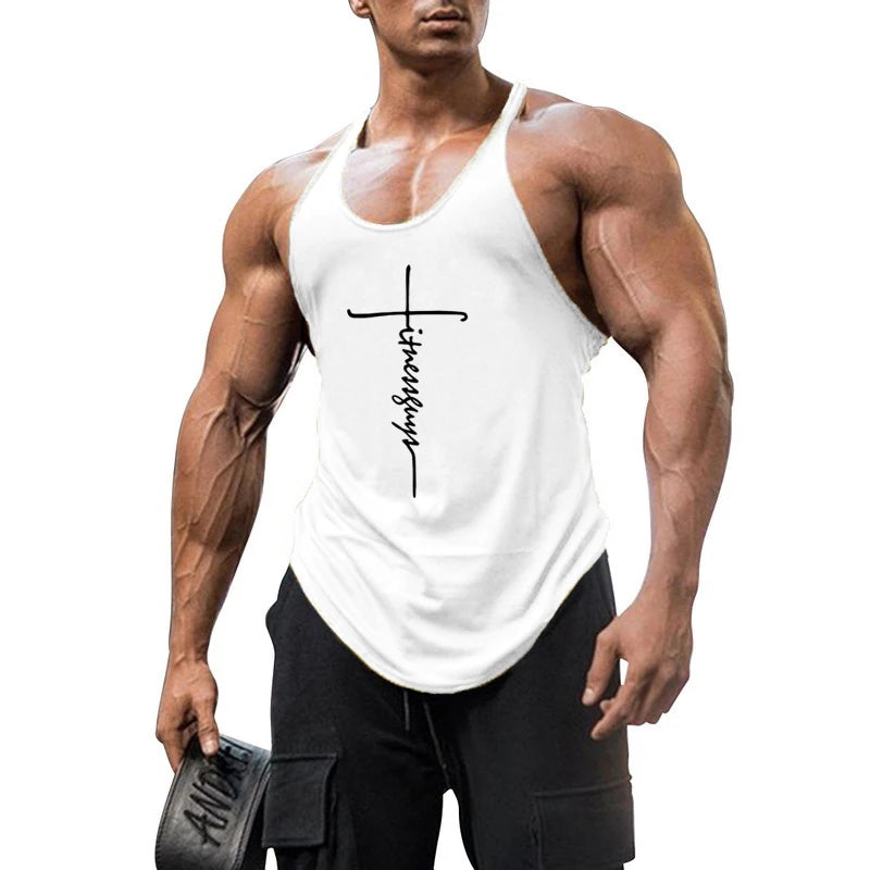 Brand Gym Mens Back Tank Top Vest Muscle Fashion Stringer Clothing Bodybuilding Singlets Fitness Workout Sleeveless Sports Shirt