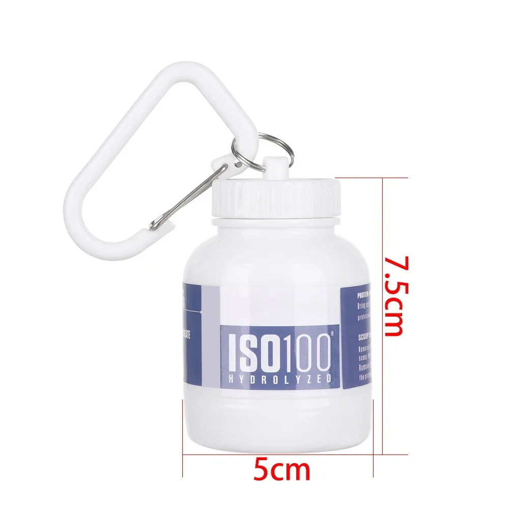 100/200ML Portable Mini Protein Powder Bottle with Keychain Health Funnel Medicine Box Container Small Cup Outdoor Sport Storage