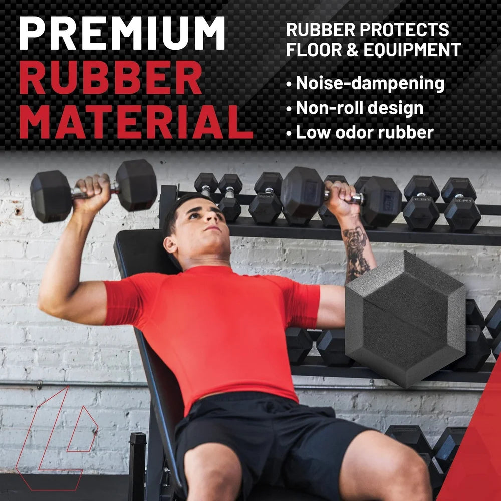 Hex Rubber Dumbbell 5lb Durable Weight Training Fitness Equipment Ergonomic Handle Non Roll Design Home Gym Exercise