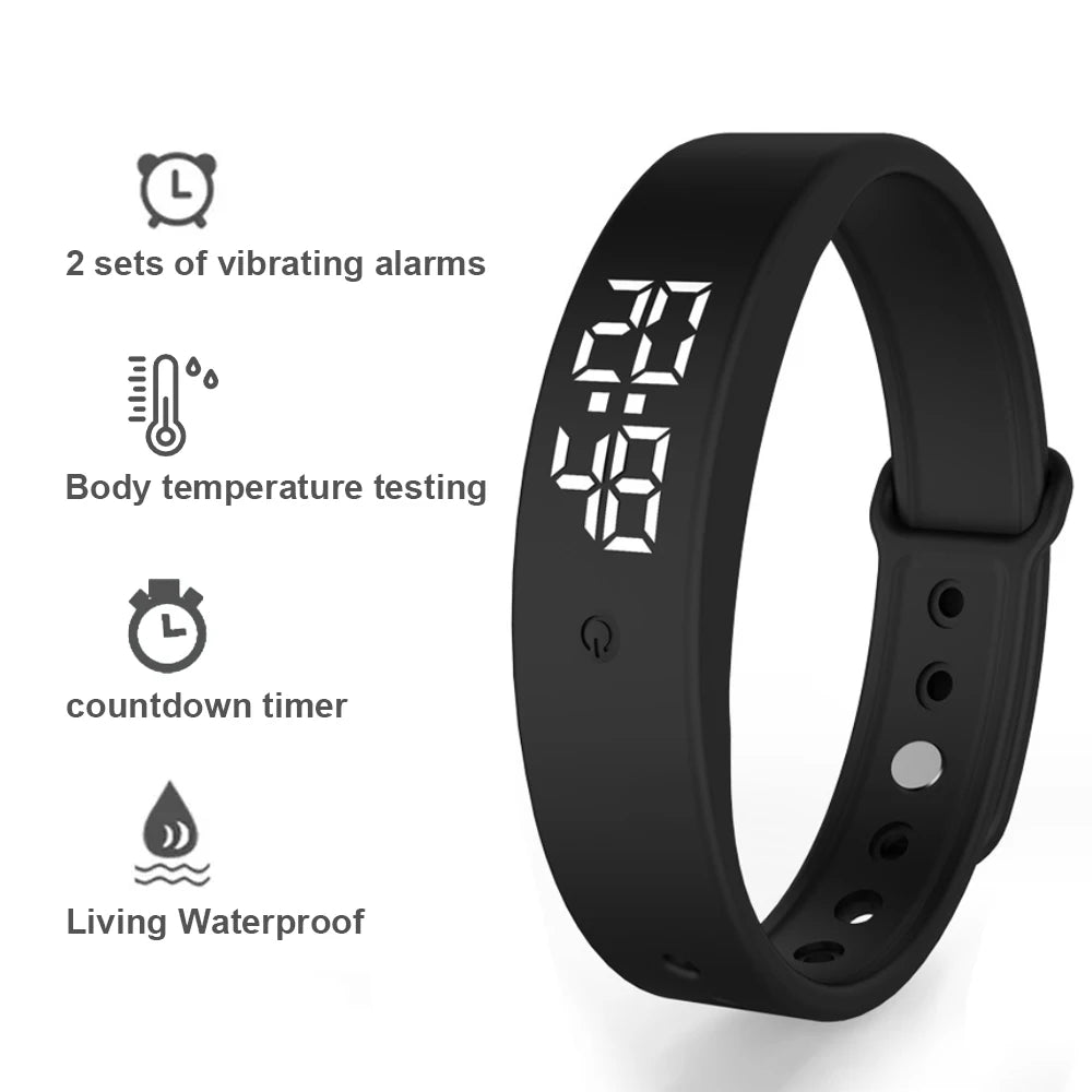 LED Digital Smart Bracelet Monitor Thermometer Vibration Alarm Wristband Smart Bracelet Waterproof Smartband for Student