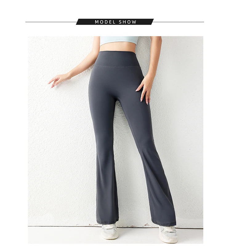 Solid Color Butt Lifting Gym Fitness Pants High Waist Flared Yoga Leggings for Women
