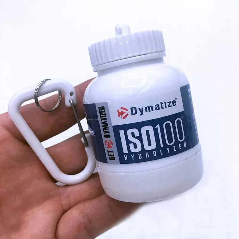 Portable Mini Protein Powder Bottle with Keychain Health Funnel Medicine Box Container Small Cup Outdoor Sport Storage