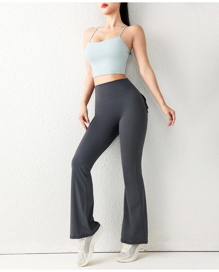 Solid Color Butt Lifting Gym Fitness Pants High Waist Flared Yoga Leggings for Women