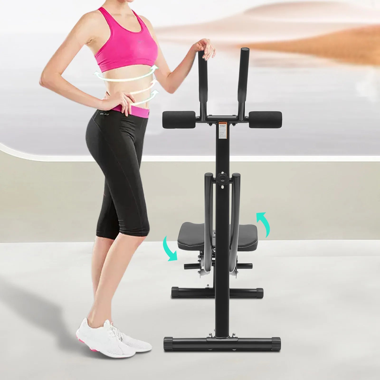 Ab Machine Foldable Abdominal Exercise Equipment Carbon Steel Foam ABS Black 3 Gears 0-180° Rotation LED Display Home Gym