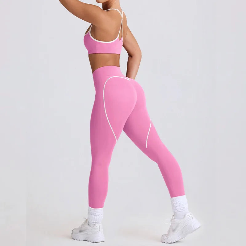 2025 New Women's Yoga Set-High Waist Butt-Lifting Slim Workout Outfit,Backless Sports Bra&Compression Leggings for Yoga, Gym