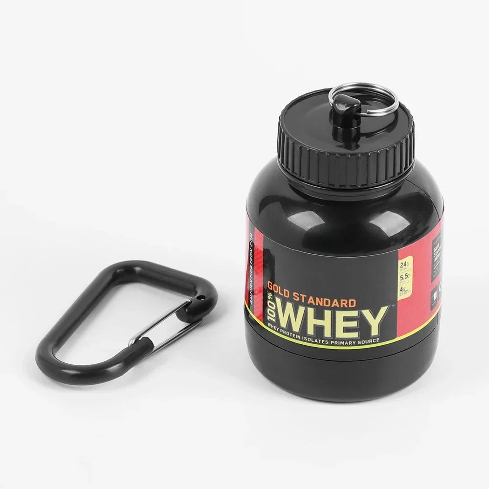 100/200ML Portable Mini Protein Powder Bottle with Keychain Health Funnel Medicine Box Container Small Cup Outdoor Sport Storage