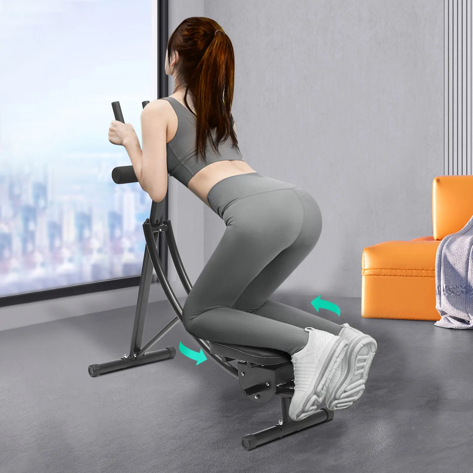 Ab Machine Foldable Abdominal Exercise Equipment Carbon Steel Foam ABS Black 3 Gears 0-180° Rotation LED Display Home Gym