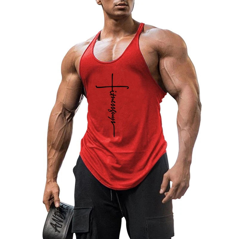 Brand Gym Mens Back Tank Top Vest Muscle Fashion Stringer Clothing Bodybuilding Singlets Fitness Workout Sleeveless Sports Shirt