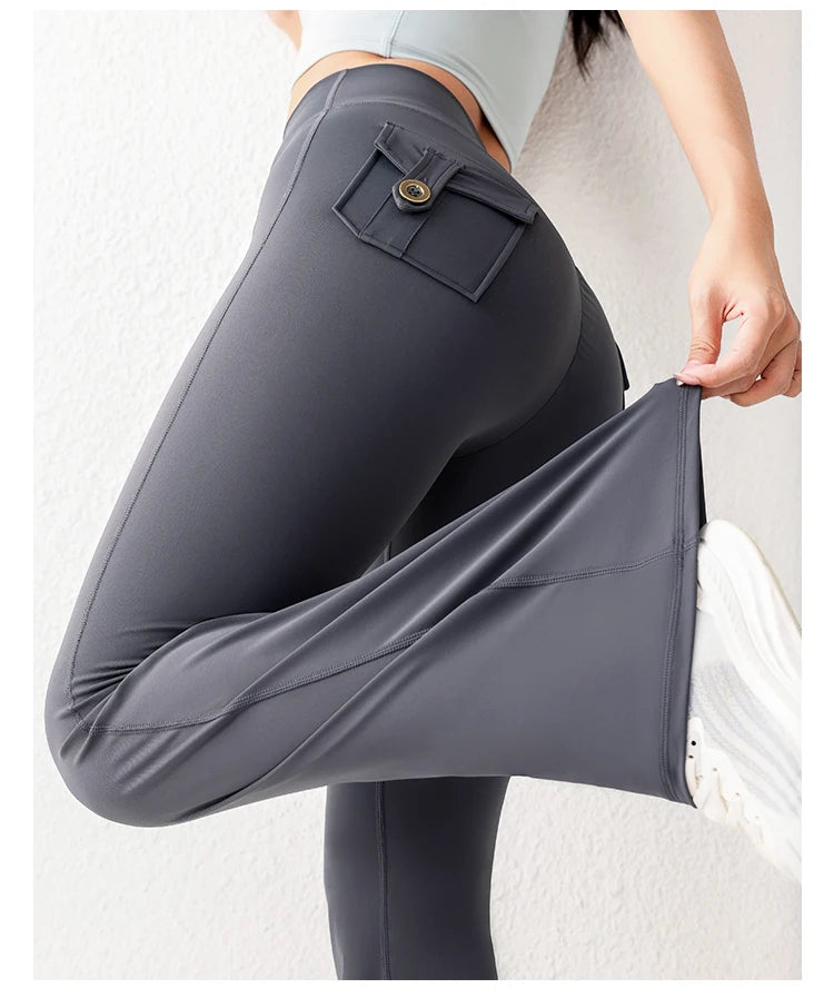 Solid Color Butt Lifting Gym Fitness Pants High Waist Flared Yoga Leggings for Women