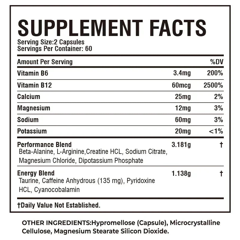 Sport Pre Workout Supplement - Increase Muscle Strength, Improve Athletic Performance, Reduce Fatigue, Gluten-free
