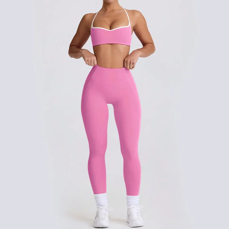2025 New Women's Yoga Set-High Waist Butt-Lifting Slim Workout Outfit,Backless Sports Bra&Compression Leggings for Yoga, Gym