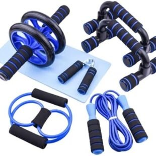 AERLANG 7-IN-1 Ab Roller Wheel Set With, 2 Push-up Bars, Resistance Band, Skipping Rope, Hand Grip And Knee Pad, Fitness Workout At Home Gym, Multi-functional Sports Equipment...