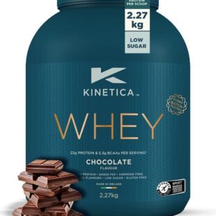 Kinetica Sports Whey Protein Powder - Chocolate, 2.27 Kg, 76 Servings | 23gm Protein, 5.5gm BCAA Amino Acid & 4.32gm Glutamine | Recovery Shake for Optimum Nutrition | WADA &...