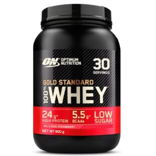 Optimum Nutrition Gold Standard 100% Whey Muscle Building and Recovery Protein Powder With Naturally Occurring Glutamine and BCAA Amino Acids, Delicious Strawberry Flavour, 30...