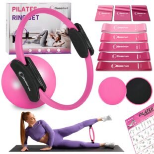 Pilates Ring Set Exercise Equipment with Exercise Bands Resistance Bands Set, Pilates Ball, Sliding Disks – Workout Equipment Home Gym Includes Complete Fitness Guide