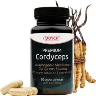 Potent Cordyceps Mushroom Capsules 1400 mg Performance Booster - Bioactive Cordyceps Sinensis Extract with 40% Polysaccharides & Beta Glucan - 60 Organic Mushroom Capsules by Doych