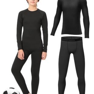 Rolimaka Kids Base Layer Set Youth Boys Compression Sets Athletic Long Sleeve Top & Tights Set Football Underwear Gym Sport